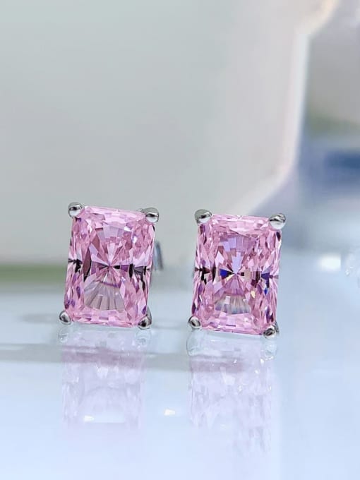 pink 925 Sterling Silver High Carbon Diamond Rectangle Dainty Stud Earring