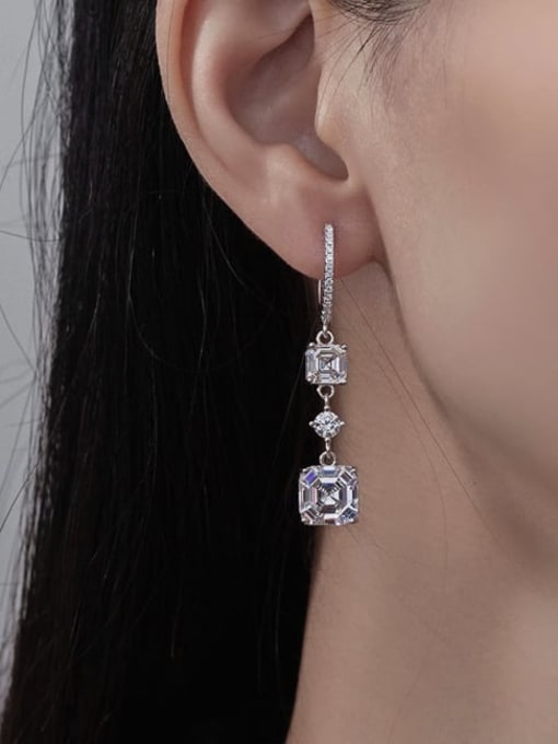 A&T Jewelry 925 Sterling Silver Cubic Zirconia Geometric Tessel Statement Cluster Earring 2