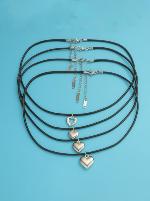 MEN PO Titanium Steel  Heart Pendant  Minimalist Leather rope Necklace 4