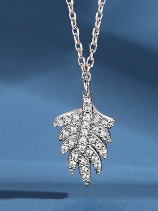Platinum 925 Sterling Silver Cubic Zirconia Leaf Luxury Necklace