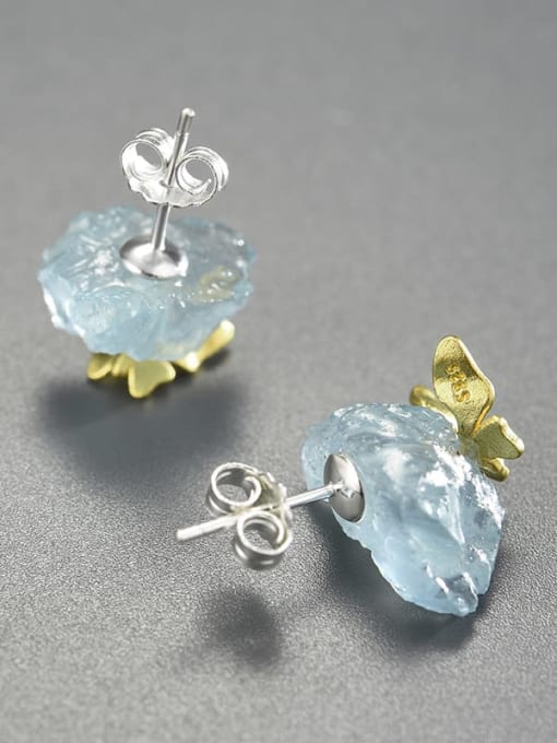 LOLUS 925 Sterling Silver Natural aquamarine butterfly creative handmade  Artisan Stud Earring 3