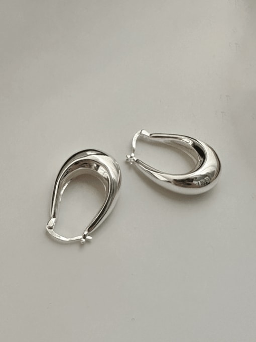 2ES55 Silver 925 Sterling Silver Geometric Minimalist Huggie Earring