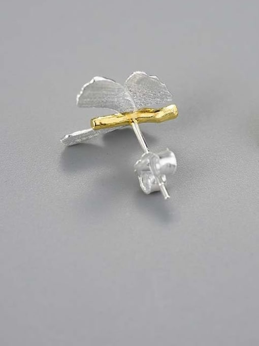 LOLUS 925 Sterling Silver Butterfly ginkgo handmade creative design Minimalist Stud Earring 1