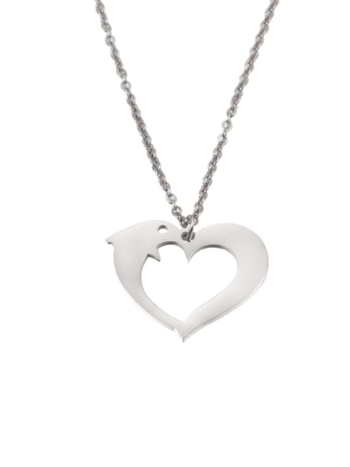 Steel color Stainless steel Heart Dolphin Minimalist Necklace