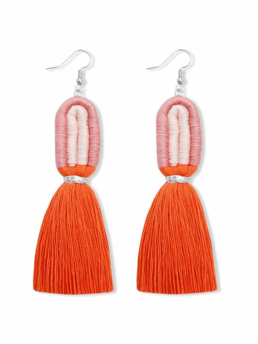Orange e68831 Alloy Cotton Rope  Tassel Artisan  Hand-Woven Drop Earring