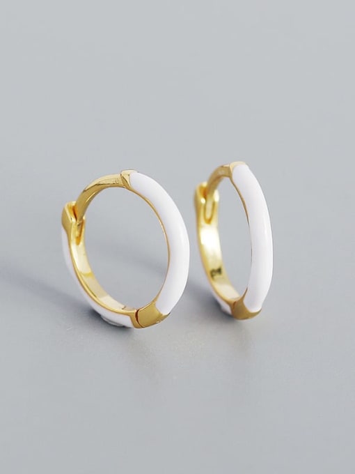 Gold (white) 925 Sterling Silver Enamel Geometric Minimalist Huggie Earring