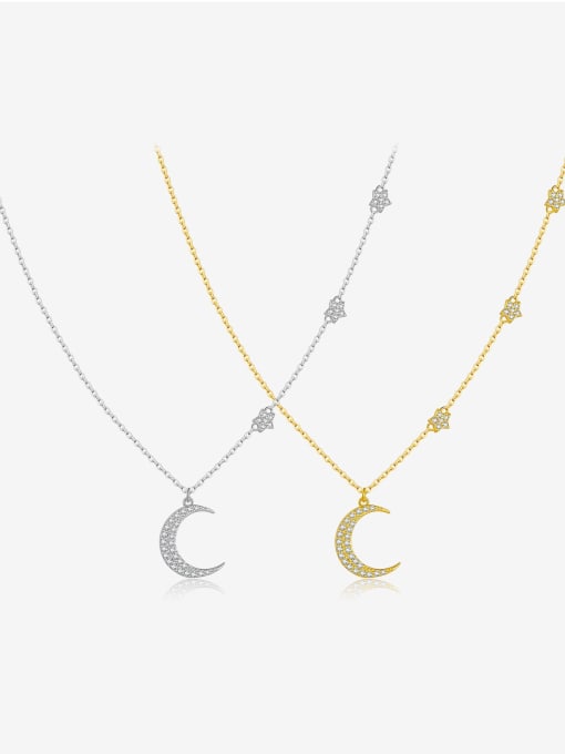 MZ- Silver 925 Sterling Silver Cubic Zirconia Moon Dainty Necklace 0