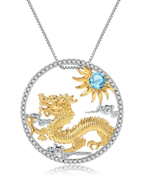 Swiss lantopa Stone Pendant  Necklace 925 Sterling Silver Natural Stone Zodiac Dragon Luxury Necklace