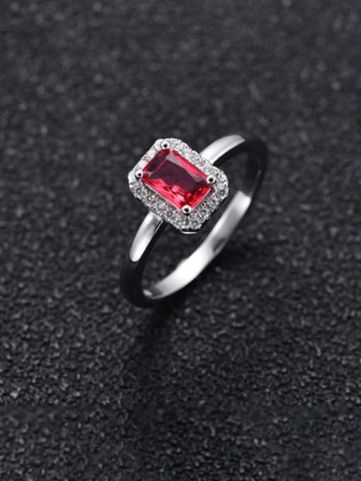 Red 925 Sterling Silver Cubic Zirconia Geometric Dainty Band Ring