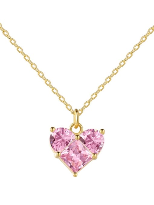 gold+pink DY190684 925 Sterling Silver Cubic Zirconia Dainty Heart   Earring and Necklace Set