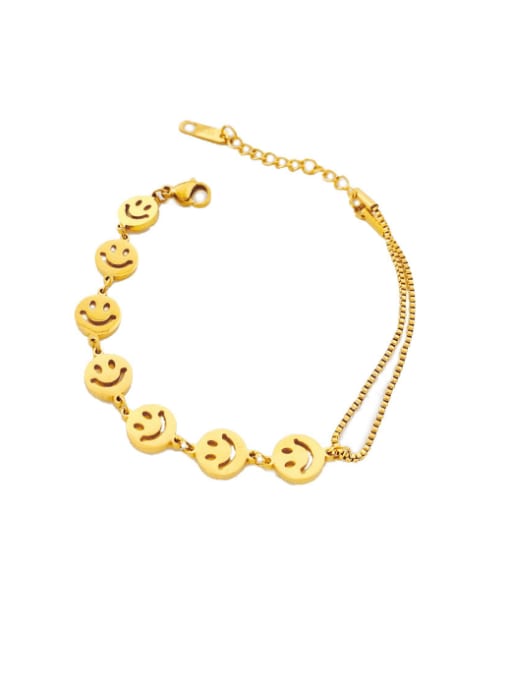 MEN PO Titanium Steel Smiley Minimalist Asymmetrical Chain  Strand Bracelet 0
