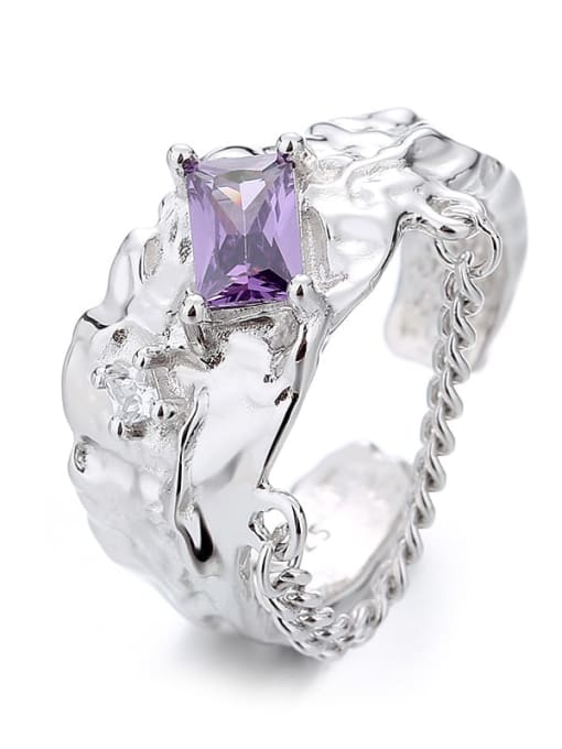 D141 platinum a about 6.6g 925 Sterling Silver Cubic Zirconia Purple Geometric Trend Band Ring