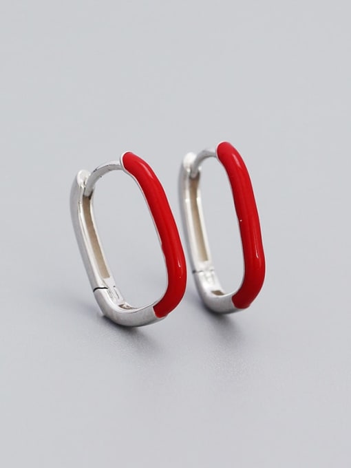 White gold (red) 925 Sterling Silver Enamel Geometric Vintage Stud Earring