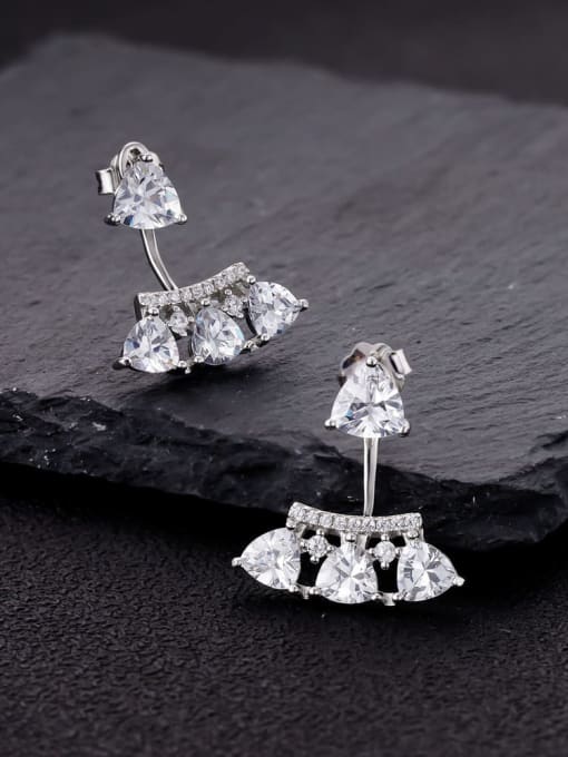 A&T Jewelry 925 Sterling Silver Cubic Zirconia Geometric Luxury Cluster Earring 3