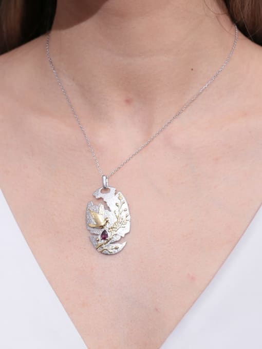ZXI-SILVER JEWELRY 925 Sterling Silver Natural Stone Leaf Luxury Necklace 3
