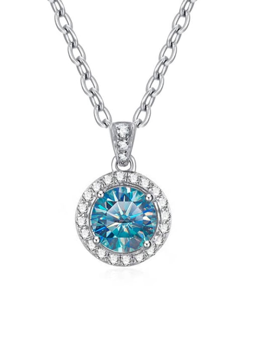 1 carat Lake Blue Mosan Diamond 925 Sterling Silver Moissanite Geometric Dainty Necklace