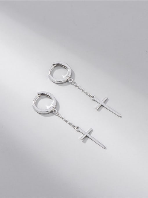 Tassel cross ear buckle 925 Sterling Silver Cross Minimalist Drop Earring