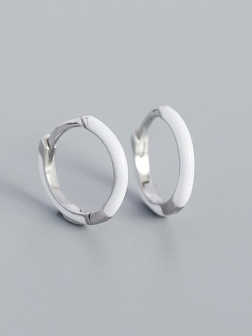 Platinum (white) 925 Sterling Silver Enamel Geometric Minimalist Huggie Earring