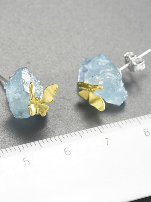 LOLUS 925 Sterling Silver Natural aquamarine butterfly creative handmade  Artisan Stud Earring 4