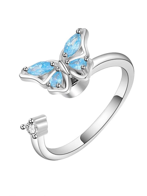 Platinum 925 Sterling Silver Cubic Zirconia Butterfly Minimalist Band Ring
