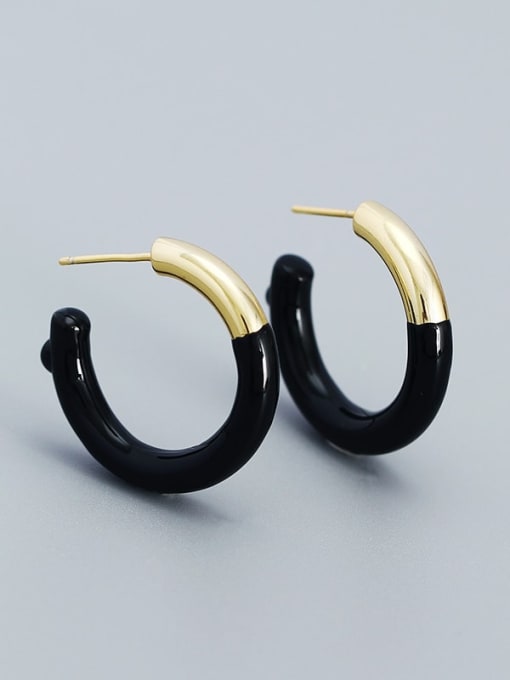 Golden 925 Sterling Silver Enamel Geometric Minimalist Hoop Earring