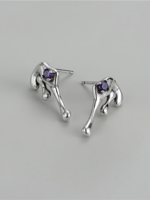 purple 925 Sterling Silver Cubic Zirconia Irregular Vintage Earring