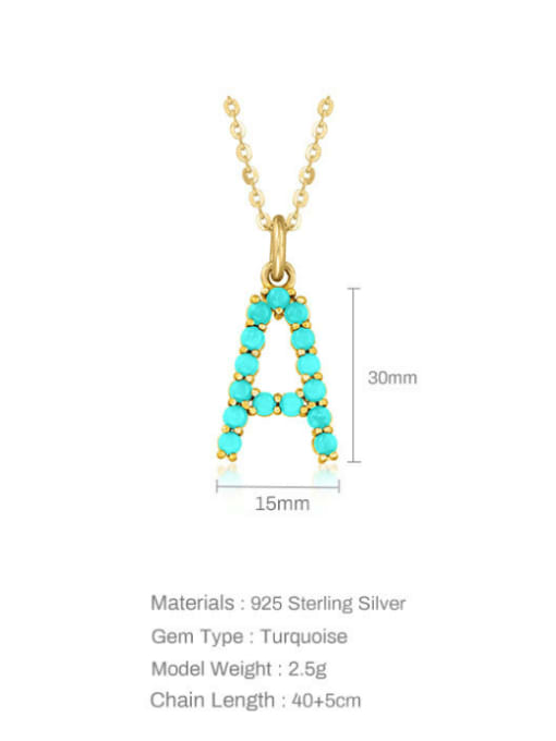 YUANFAN 925 Sterling Silver Turquoise Letter Dainty Necklace 3