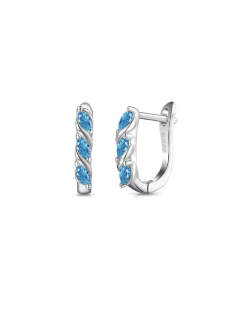 Platinum +Blue 925 Sterling Silver Cubic Zirconia Geometric Dainty Huggie Earring