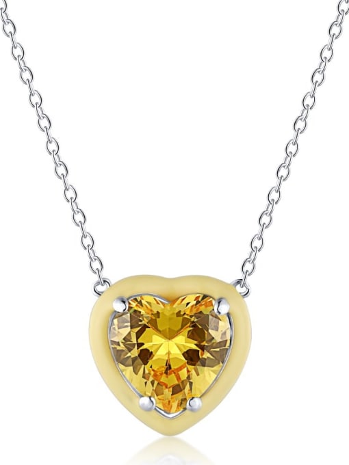 Platinum yellow DY190133 925 Sterling Silver Cubic Zirconia Heart Minimalist Necklace