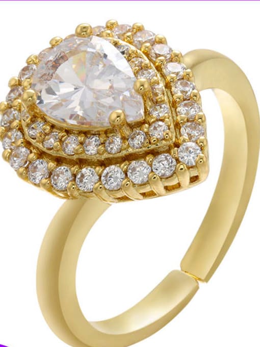 Golden White Diamond Brass Cubic Zirconia Water Drop Dainty Band Ring