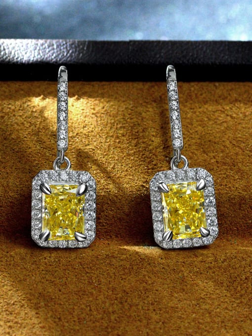 yellow 925 Sterling Silver High Carbon Diamond Geometric Luxury Earring