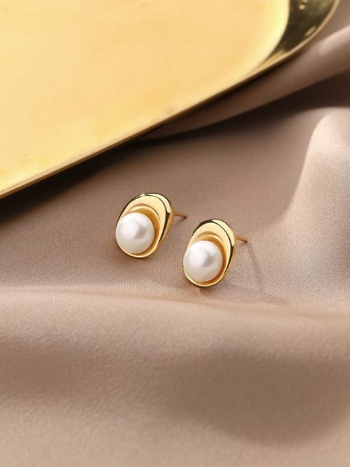 E2633 Gold 925 Sterling Silver Imitation Pearl Geometric Minimalist Stud Earring