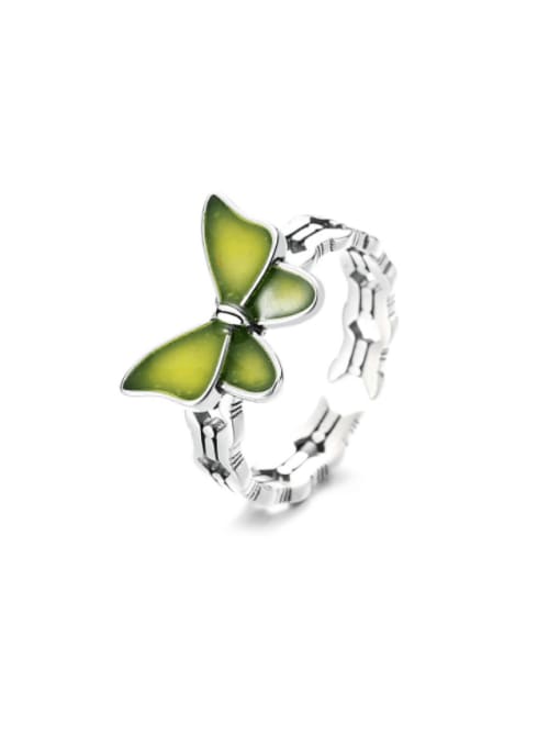 TAIS 925 Sterling Silver Enamel Butterfly Vintage Band Ring 0