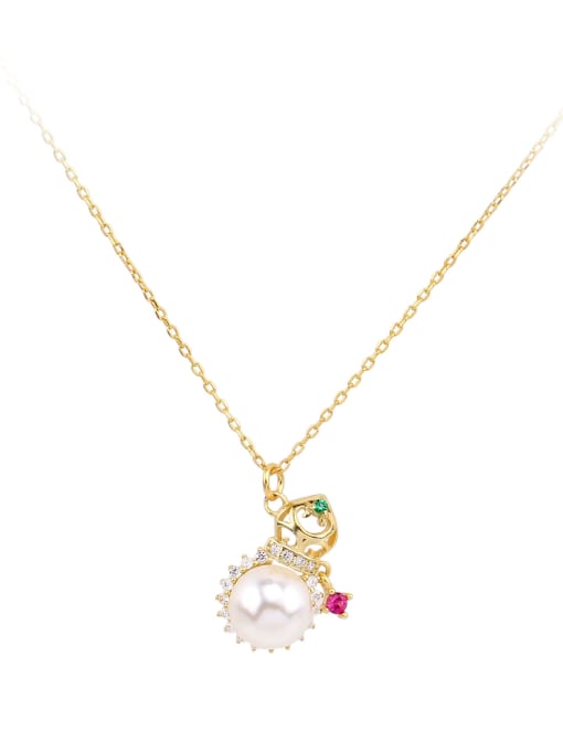 Jewel-Silver 925 Sterling Silver Imitation Pearl Irregular Gourd Minimalist Necklace 2