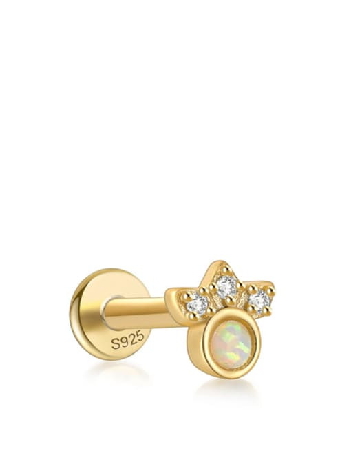 Gold Single 7 925 Sterling Silver Synthetic Opal Geometric Dainty Single Earring(Single-Only One)
