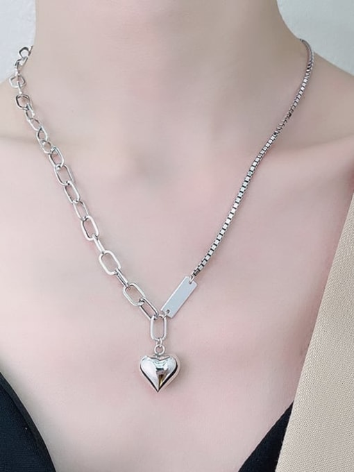 TAIS 925 Sterling Silver Heart Vintage Asymmetrical  Chain Necklace 1
