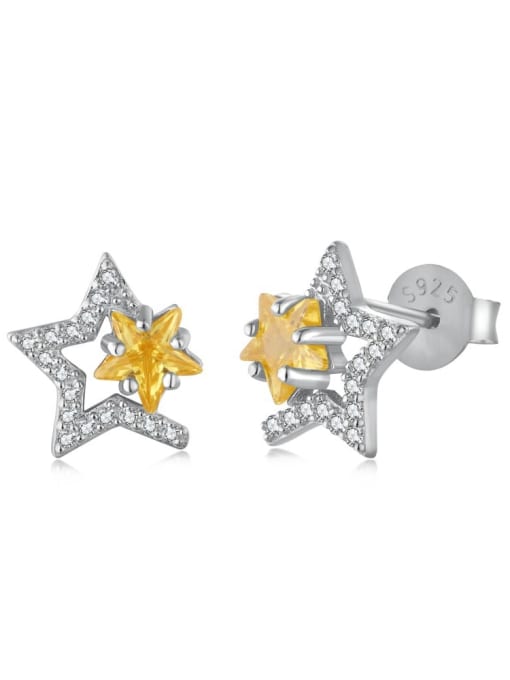 DY1D0197 S W HB 925 Sterling Silver Cubic Zirconia Pentagram Dainty Stud Earring