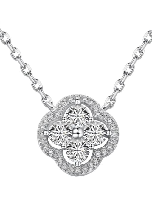 DY190700 S W WH 925 Sterling Silver Cubic Zirconia Clover Dainty Necklace
