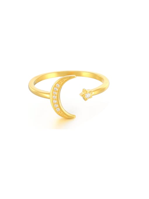 golden 925 Sterling Silver Cubic Zirconia Moon Minimalist Band Ring