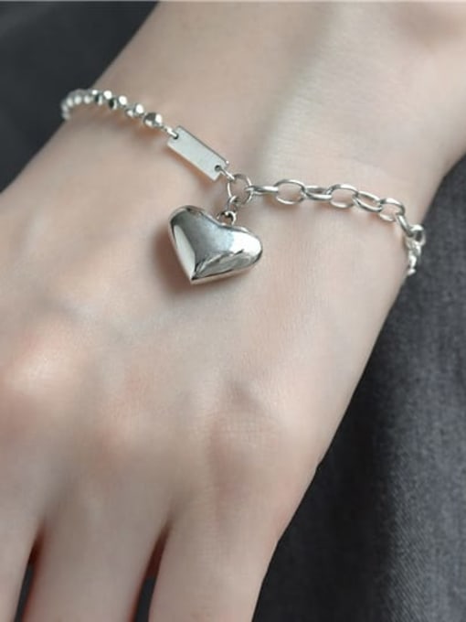 ARTTI 925 Sterling Silver Heart Minimalist Asymmetric chain  Link Bracelet 1