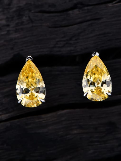 Yellow 925 Sterling Silver Cubic Zirconia Water Drop Dainty Stud Earring