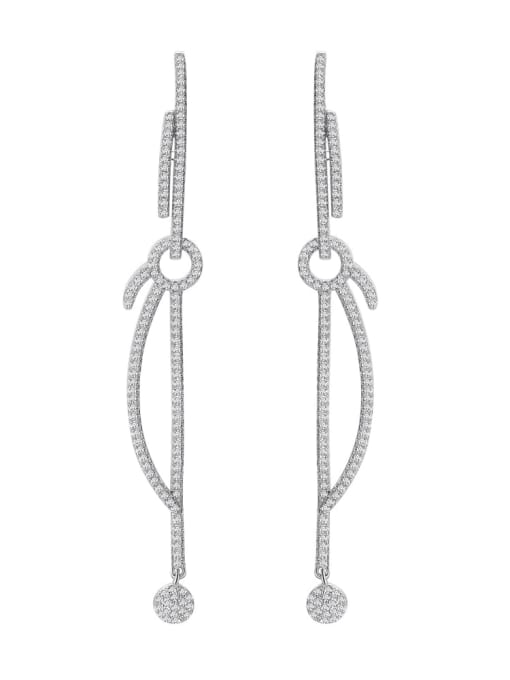 Platinum 925 Sterling Silver AAAAA Cubic Zirconia Tassel Luxury Cluster Earring