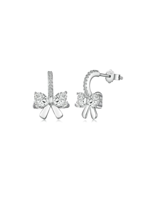 STL-Silver Jewelry 925 Sterling Silver Cubic Zirconia Bowknot Dainty Cluster Earring 0