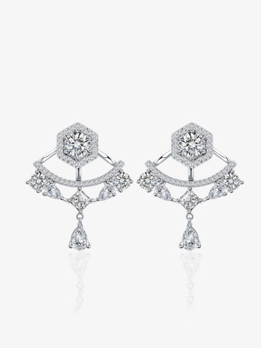 A&T Jewelry 925 Sterling Silver Cubic Zirconia Fan-Shaped Water Drop Tassel  Luxury Cluster Earring 0
