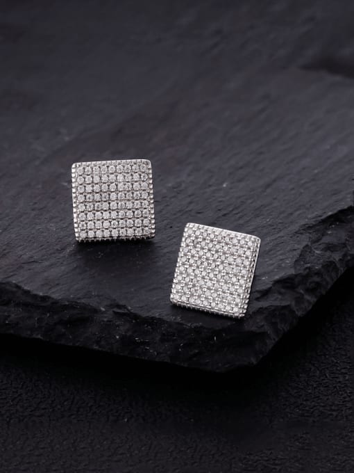 white 925 Sterling Silver Cubic Zirconia Square Dainty Stud Earring