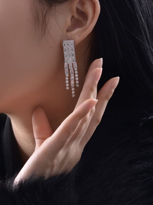 A&T Jewelry 925 Sterling Silver High Carbon Diamond Tassel Dainty Earring 1