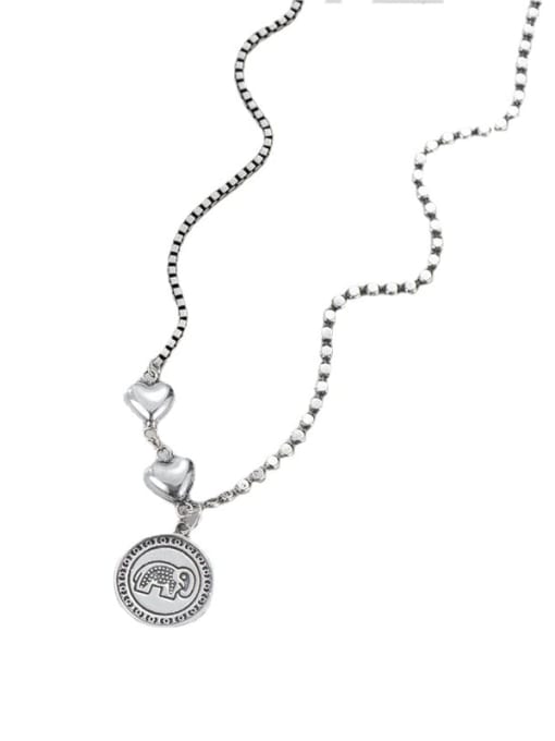 Elephant Necklace 925 Sterling Silver Elephant Vintage Asymmetric chain  Necklace
