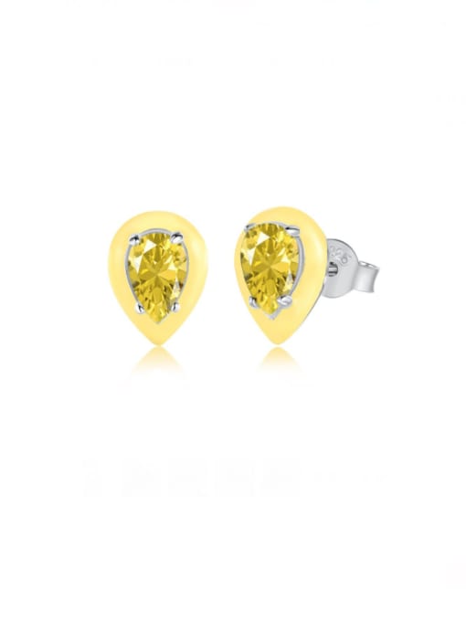 DY1D0214 S W YE 925 Sterling Silver Cubic Zirconia Enamel Heart Minimalist Stud Earring