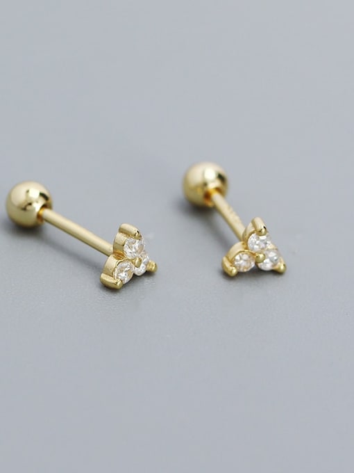 Golden+ white stone 925 Sterling Silver Cubic Zirconia Triangle Dainty Stud Earring