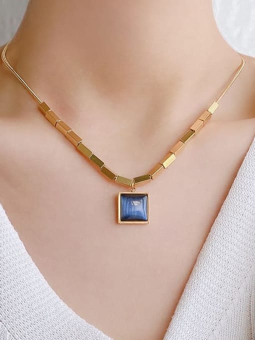 Blue square necklace Titanium Steel Glass Stone Geometric Minimalist Necklace